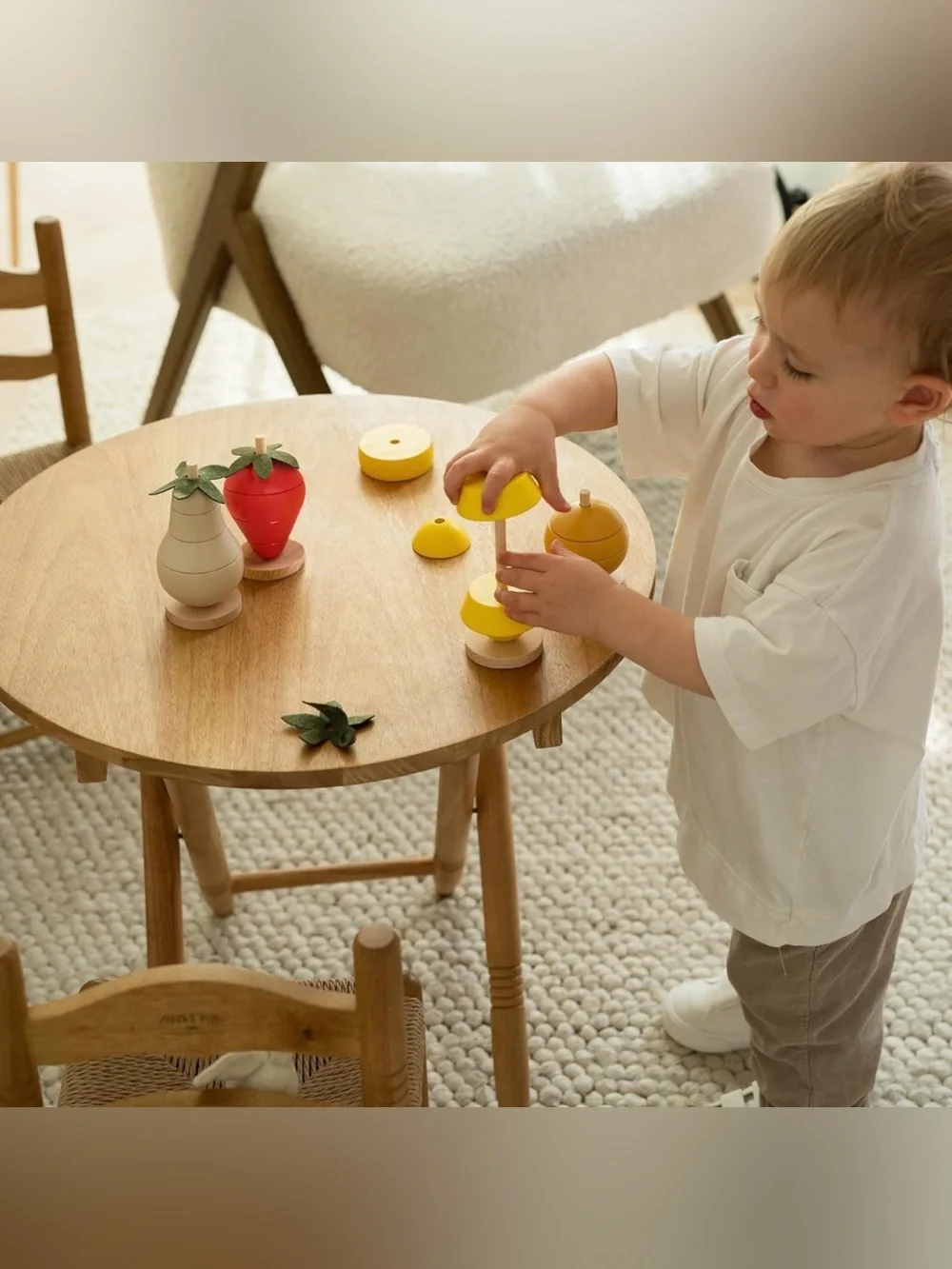 Montessori Wooden Fruit Stacking Toy: Toddler Color Sorting NEW